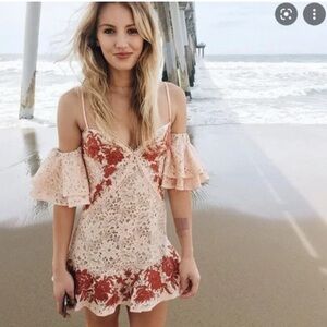 For Love And Lemons Matador Dress S Lace Embroidered Mini Off Shoulder Boho